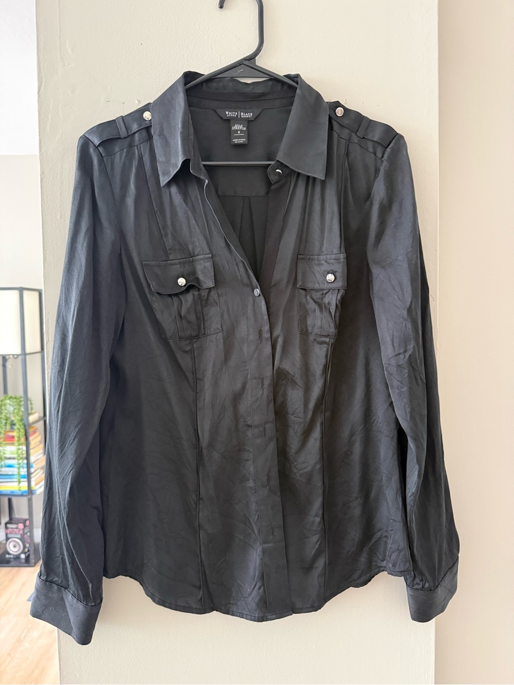 White House Black Market Silk Black Blouse